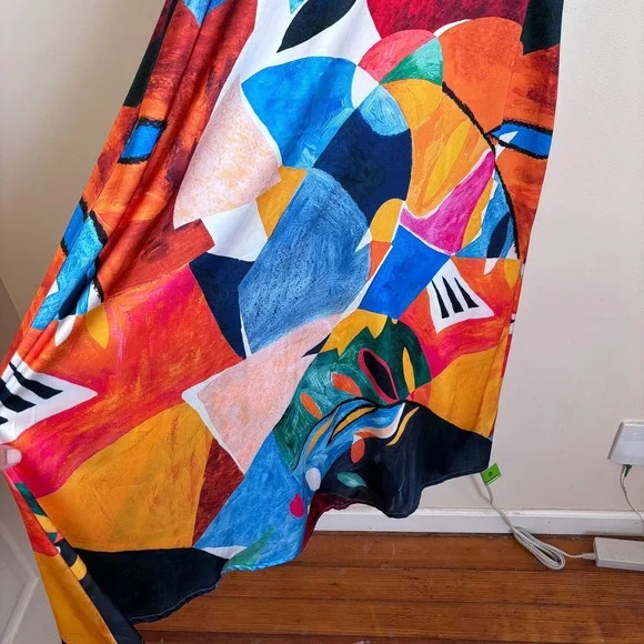 Nicole Miller Womens Artsy Maxi Dress Size L Colorful Resortwear Wedding Guest - Picture 8 of 9